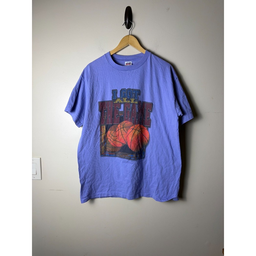 Vintage Anvil Graphic T-Shirt Mens XL Blue Basketball Print Casual